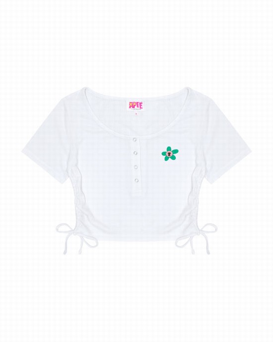 Bluzele Bape Logo drawstring cropped Dama Albi | LPQYJO462