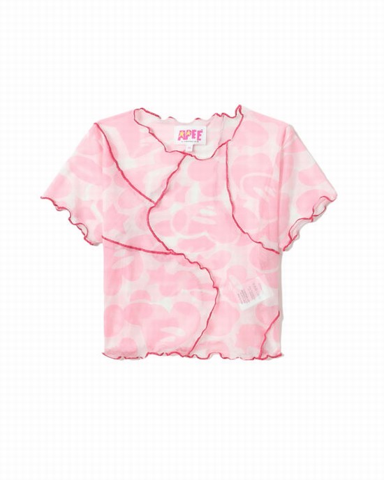 Bluzele Bape Pattern mesh crop Dama Roz | EVXJCD056