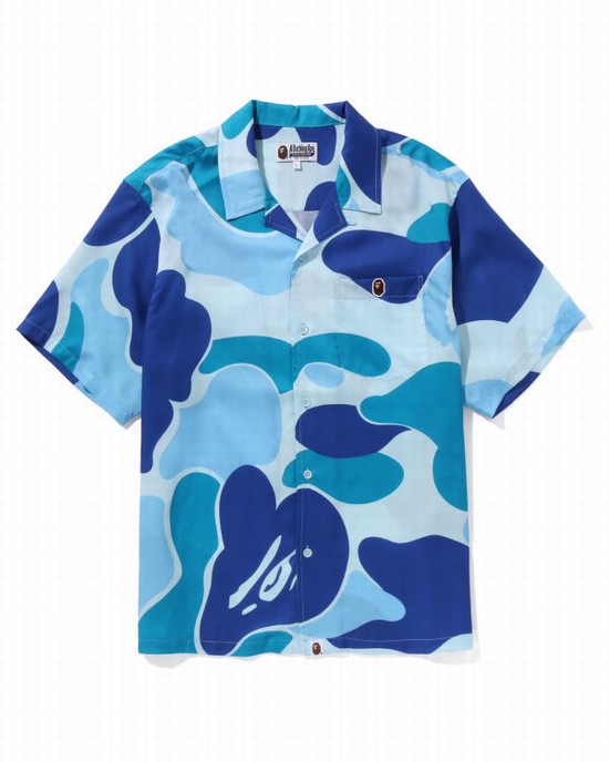 Camasa Bape ABC Camo Open Collar Barbati Albastri Deschis | QPKLWI406