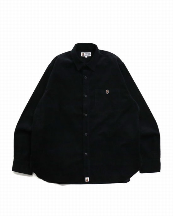 Camasa Bape Ape Head One Point Corduroy Relaxed Fit Lucru Barbati Negrii | TXLCSR108
