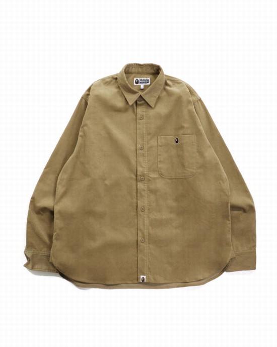 Camasa Bape Ape Head One Point Corduroy Relaxed Fit Lucru Barbati Bej | ZFIOJC109