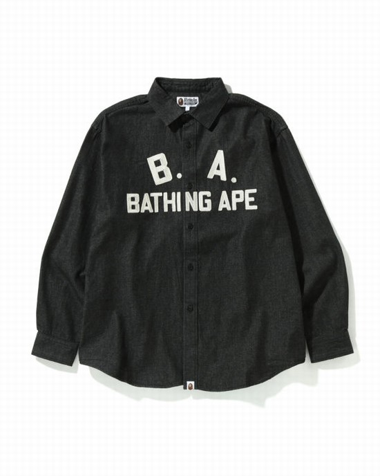 Camasa Bape B.A Loose Fit Denim Barbati Negrii | FSAIZT840