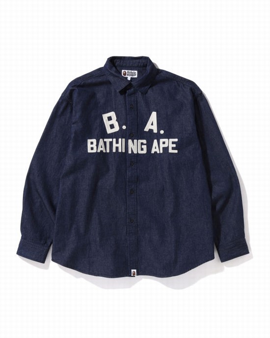 Camasa Bape B.A Loose Fit Denim Barbati Albastri | ODYCHU395