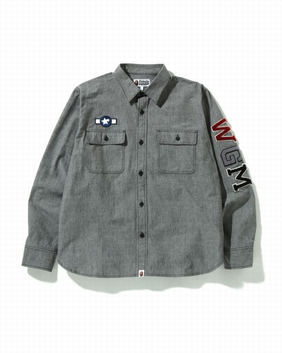 Camasa Bape Busy Shark Chambray Relaxed Fit Barbati Negrii | UFYTPQ592
