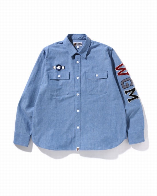 Camasa Bape Busy Shark Chambray Relaxed Fit Barbati Albastri | YZDAWV547