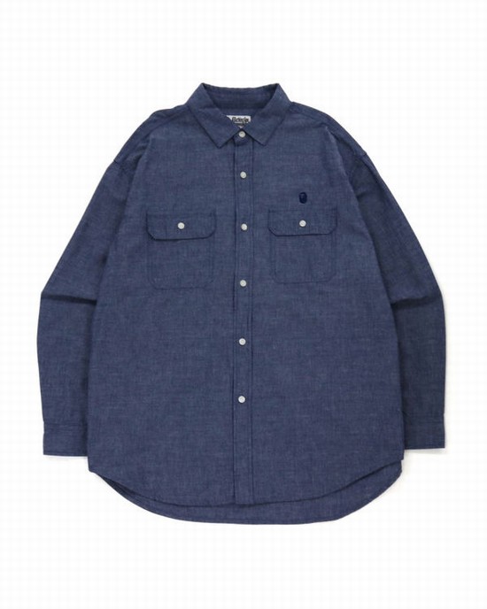 Camasa Bape Chambray Loose Fit Barbati Albastri | MJXPGU201