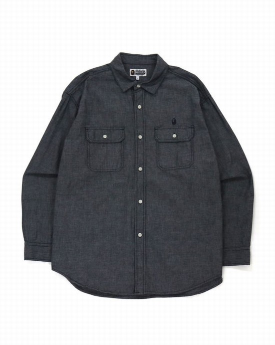 Camasa Bape Chambray Loose Fit Barbati Negrii | HGATMY650