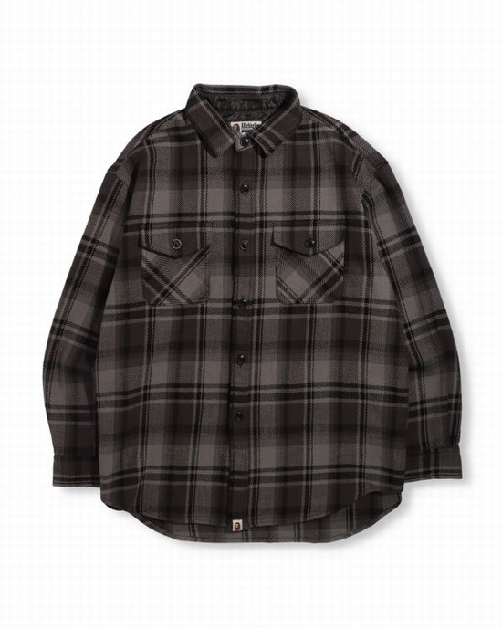 Camasa Bape Check Flannel Barbati Negrii | TWVFEY254
