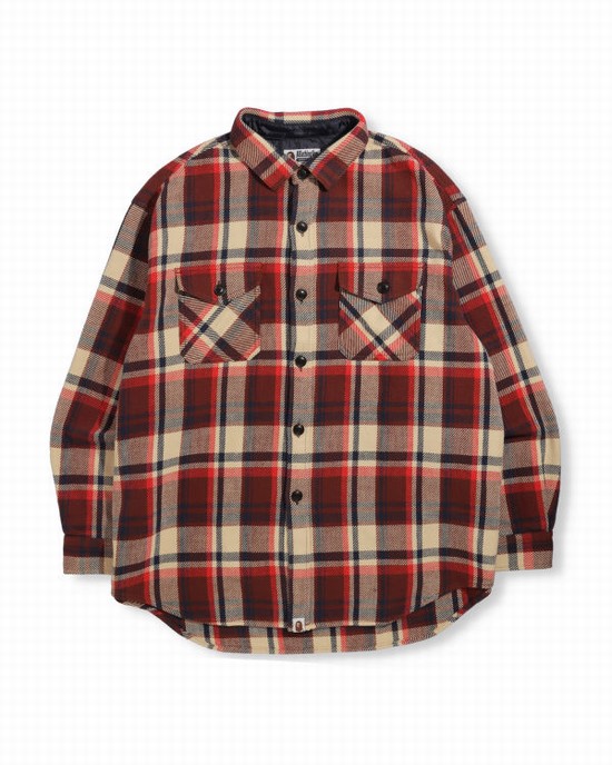 Camasa Bape Check Flannel Barbati Rosii Deschis | LQXFHW375