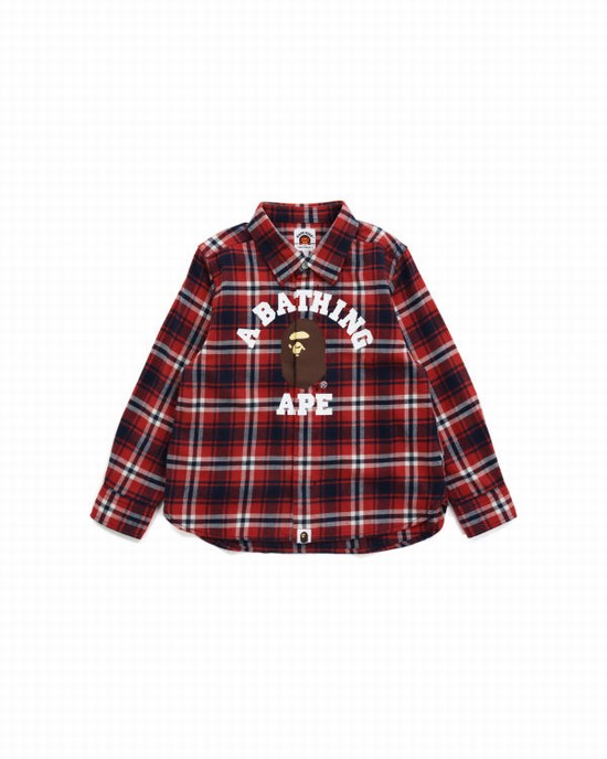 Camasa Bape College Flannel Check Copii Rosii Deschis | LTIRYQ064