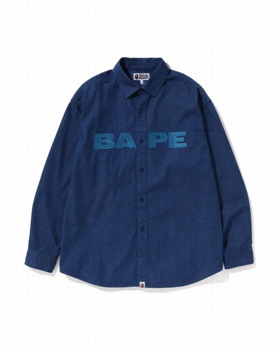 Camasa Bape Denim Loose Fit Barbati Bleumarin Albastri | DBMJCL463
