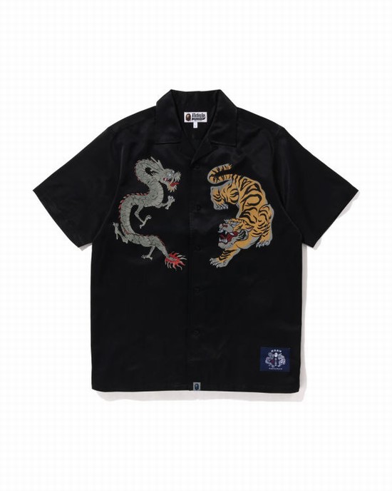 Camasa Bape Japanese Motif Relaxed Fit S/S Barbati Negrii | GSWIXY289