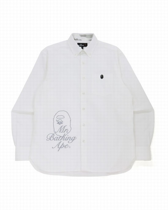 Camasa Bape Largi Logo Print Barbati Albi | YMJNGD157
