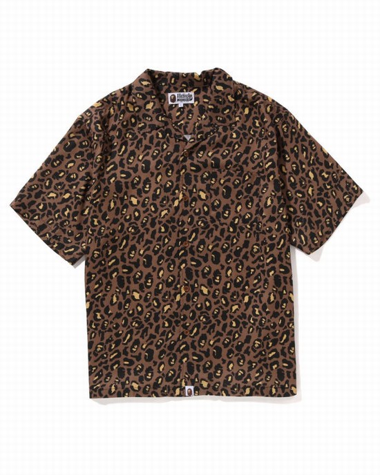 Camasa Bape Leopard Open Collar Barbati Maro | QHSCXT207