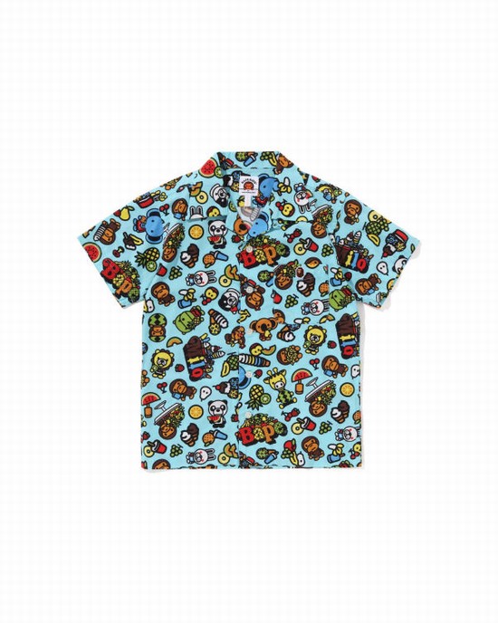 Camasa Bape Milo Mixed Fruit Open Collar S/S Copii Albastri Deschis | RYBSGQ483