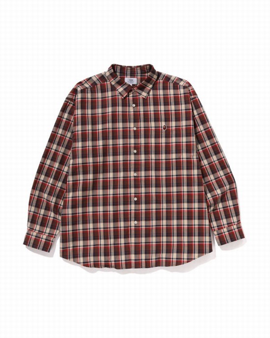 Camasa Bape Mini Check Loose Fit Barbati Rosii Deschis | CFOSWT520