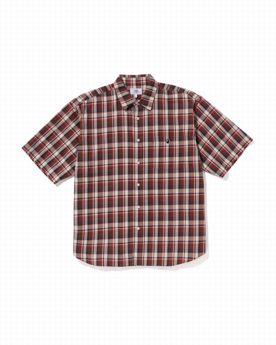Camasa Bape Mini Check Loose Fit S/S Barbati Rosii Deschis | ACLXEI526
