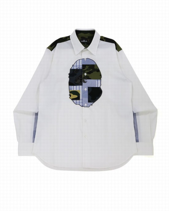 Camasa Bape Multi Pattern Barbati Albi | UAVKFY706