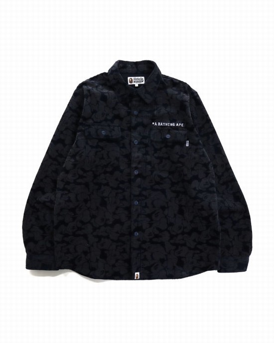 Camasa Bape Solid Camo Corduroy Lucru Barbati Bleumarin Albastri | WVDAEC509