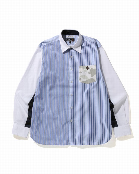 Camasa Bape Thomas Mason Multi Pattern Largi Fit Barbati Albastri Albi | UEOBFN965