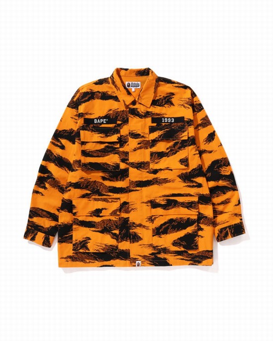 Camasa Bape Tiger Camo Relaxed Fit Military Barbati Portocalii | QHPJDW064