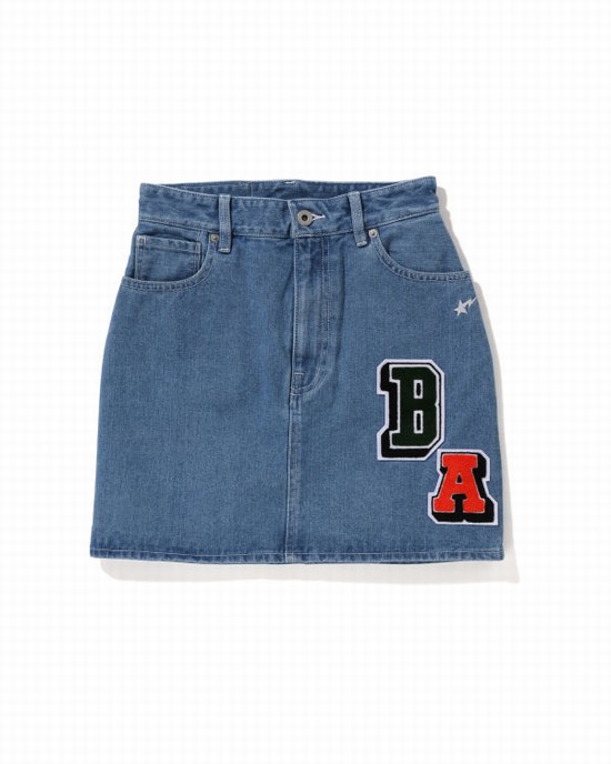 Fuste Bape Multi Fonts Denim Mini Dama Albastri | ETCBLG609