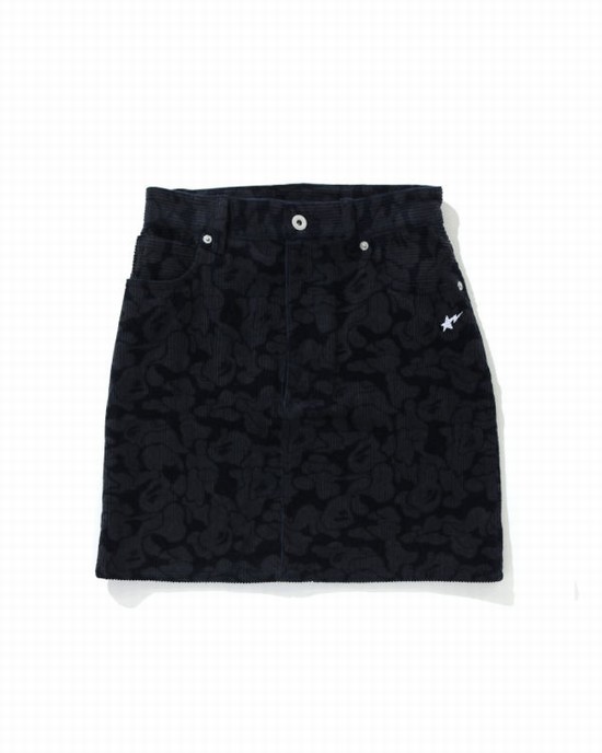 Fuste Bape Solid Camo Corduroy Dama Bleumarin Albastri | XLPDRZ361