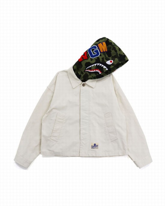 Geaca Bape 1st Camo Shark Hood Largi Dama Albi | GIDCSL724