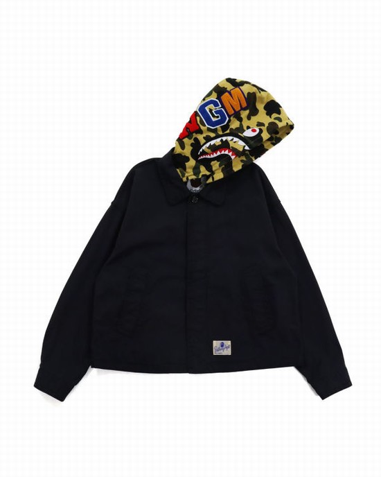 Geaca Bape 1st Camo Shark Hood Largi Dama Negrii | JETDRM430