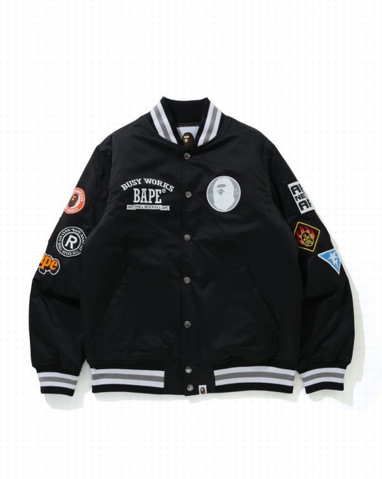 Geaca Bape Archive Patch Puffer Nailon Varsity Barbati Negrii | FMOEBZ219