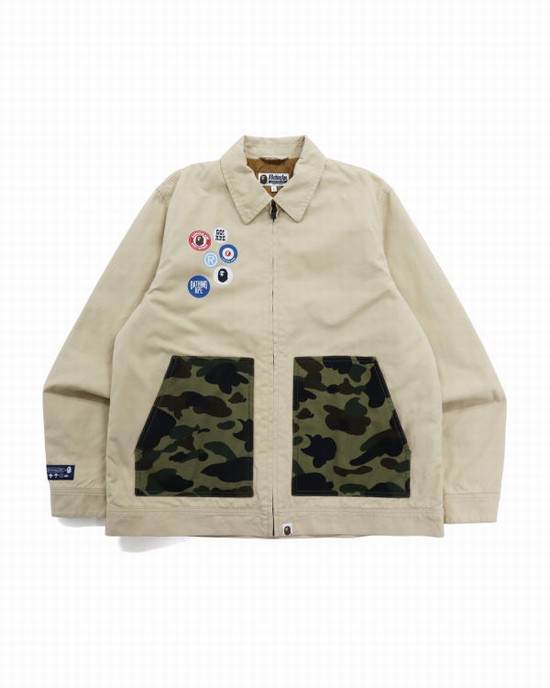 Geaca Bape Badge Motif Zip Blouson Barbati Bej | YSUVKM843