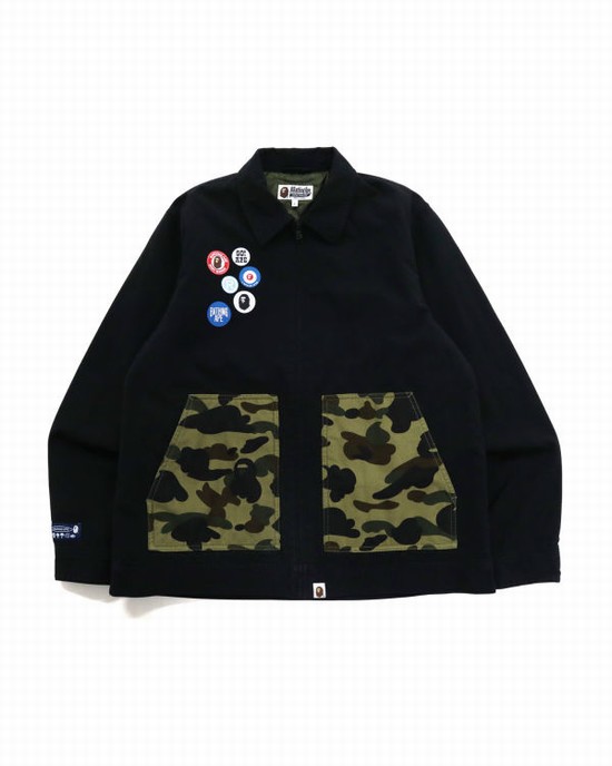 Geaca Bape Badge Motif Zip Blouson Barbati Negrii | ZXFBGE438