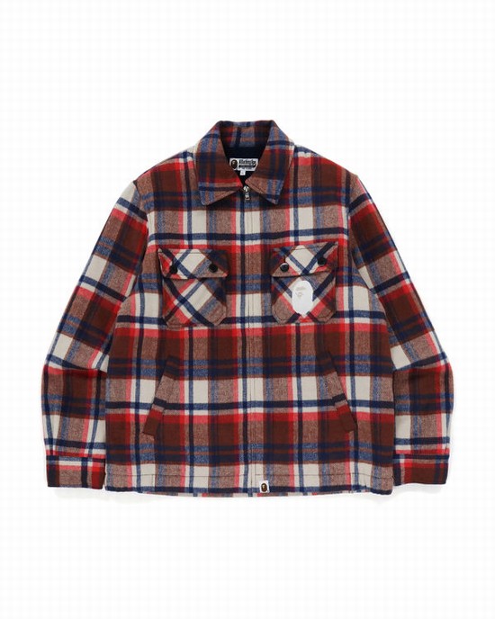 Geaca Bape Check Zip CPO Barbati Rosii Deschis | VSRICH158
