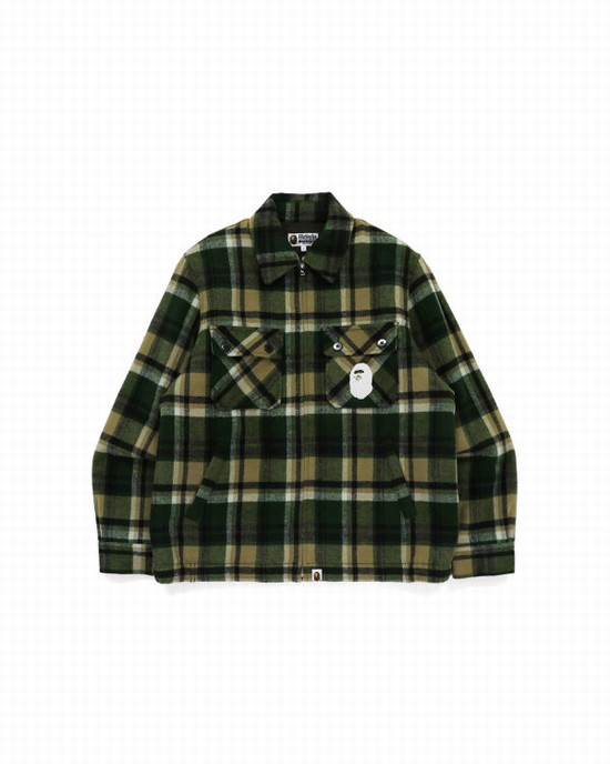 Geaca Bape Check Zip CPO Barbati Verzi | XWITMN912