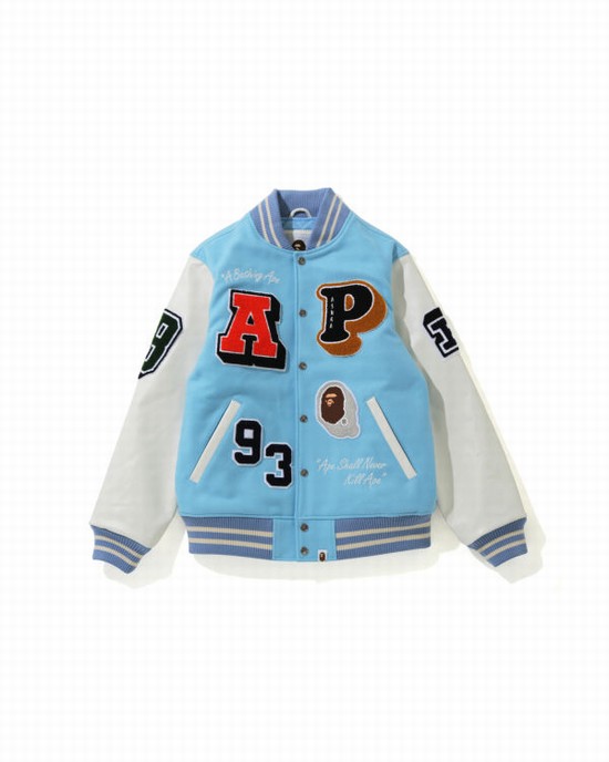 Geaca Bape Crazy Patch Varsity Barbati Albastri | GPSDKO532