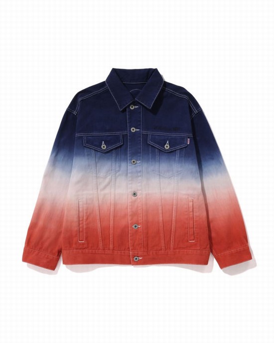 Geaca Bape Gradation Champion Denim Dama Bleumarin Albi Rosii | VGHOIS479