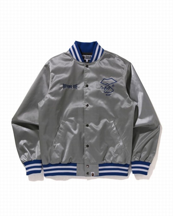 Geaca Bape Nailon Varsity Barbati Argintii | BAZQJT356