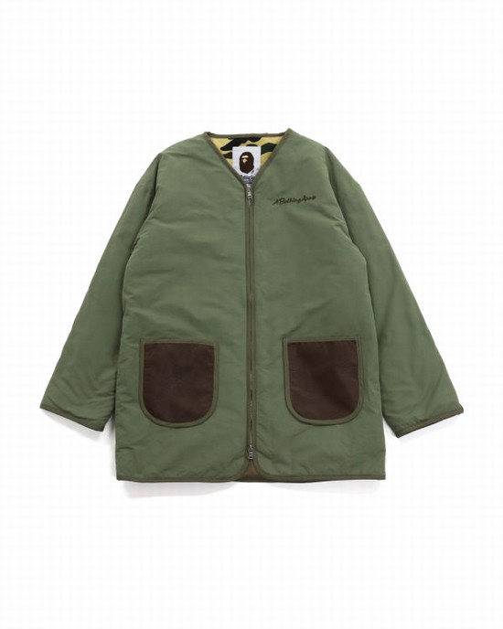 Geaca Bape STA Piele Patch No Collar Dama Verzi | GSJTQH487