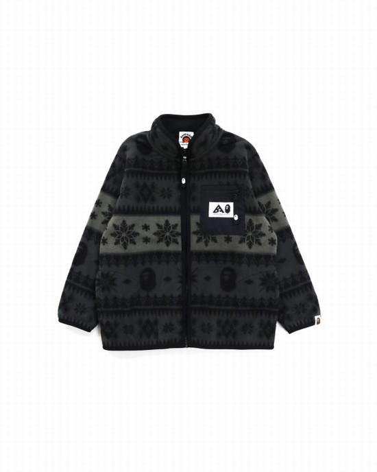 Geaca Bape Snow Pattern Stand Collar Copii Negrii | GHODLU035