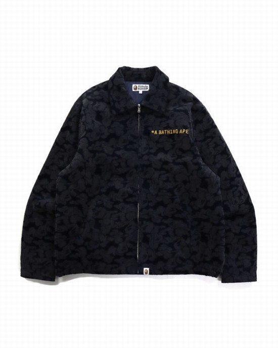 Geaca Bape Solid Camo Corduroy Champion Lucru Barbati Bleumarin Albastri | OHSURQ437