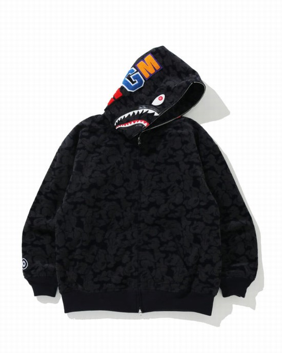 Geaca Bape Solid Camo Corduroy Shark Full Zip Cu Glugă Dama Bleumarin Albastri | MRZJIP301