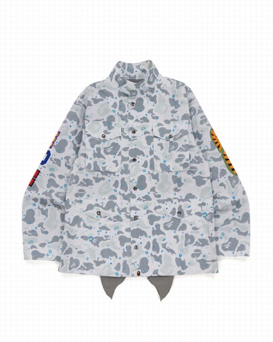 Geaca Bape Space Camo Shark M-65 Barbati Albi | LMWDZG310