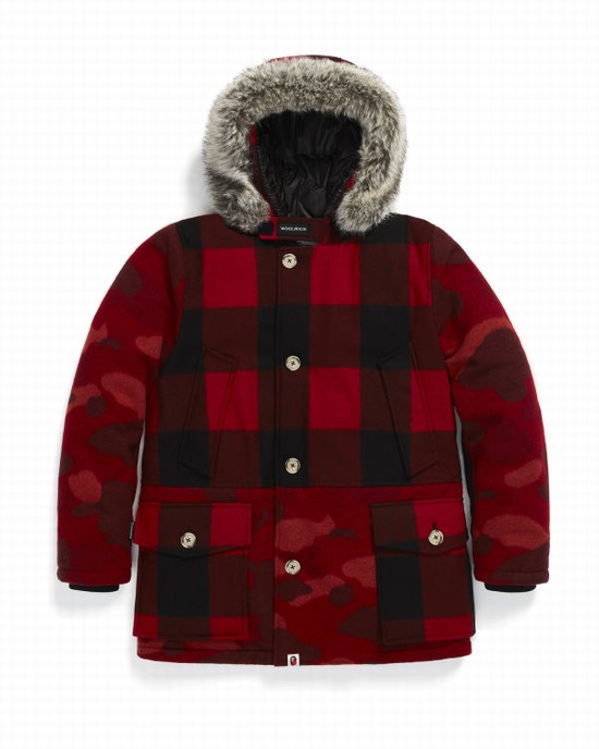 Hanorac Bape X Woolrich Arctic Barbati Rosii Deschis | RVNMCJ859