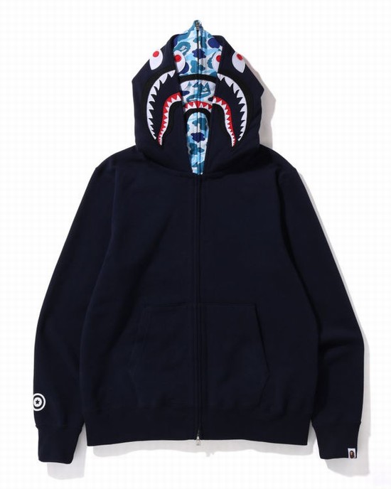 Hanorac Cu Gluga Bape ABC Camo Shark Largi Fit Full Zip Barbati Albastri | BYXQCE295