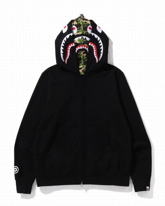 Hanorac Cu Gluga Bape ABC Camo Shark Largi Fit Full Zip Barbati Negrii | EFMJTX348