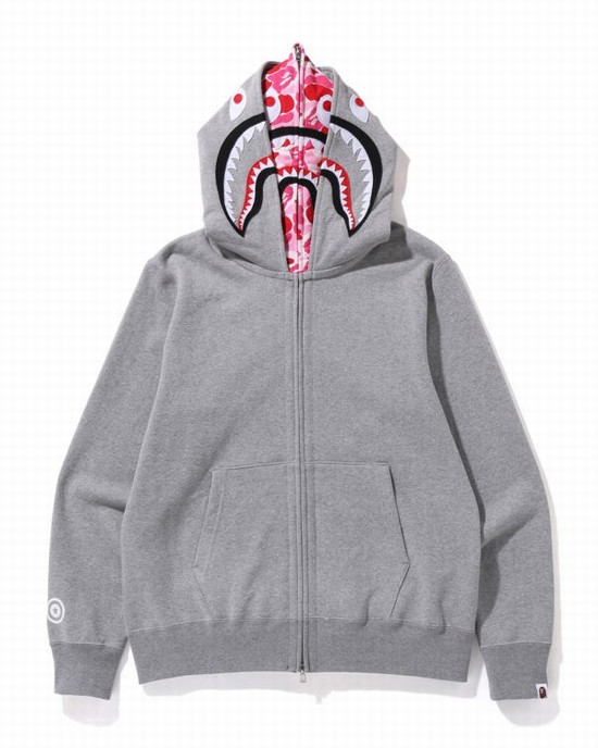 Hanorac Cu Gluga Bape ABC Camo Shark Largi Fit Full Zip Barbati Gri | LTECQH652