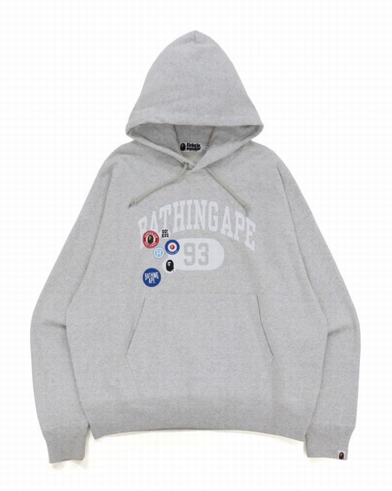 Hanorac Cu Gluga Bape Badge Motif Loose Fit Pullover Barbati Gri | LARIKU167