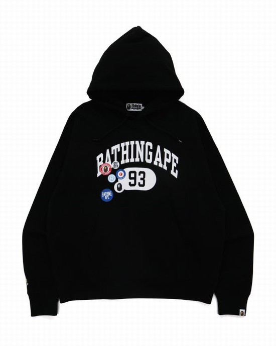 Hanorac Cu Gluga Bape Badge Motif Loose Fit Pullover Barbati Negrii | MNGSBU794