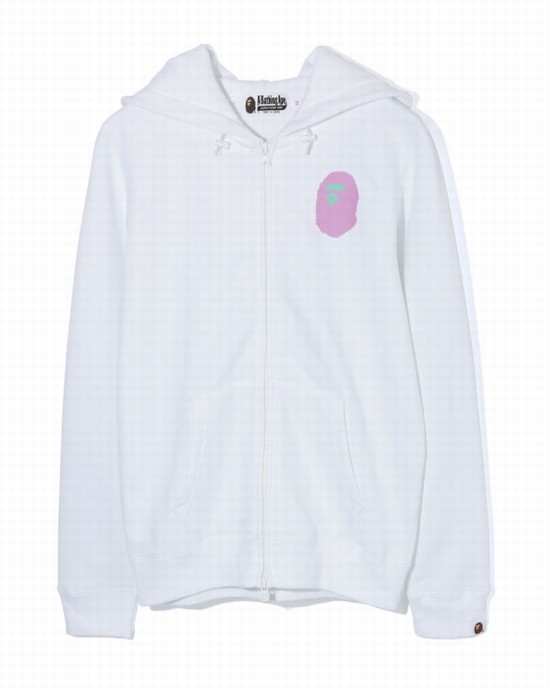 Hanorac Cu Gluga Bape Colours multi logo zip Dama Albi | KIRDYL806