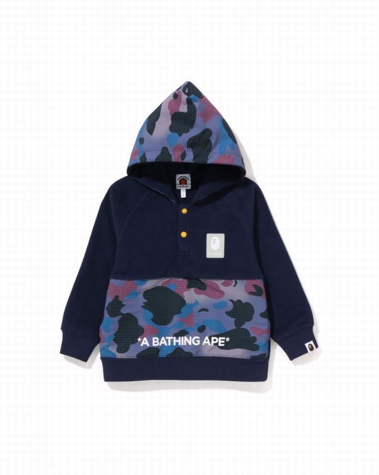 Hanorac Cu Gluga Bape Grid Camo Half Snap Fleece Pullover Copii Bleumarin Albastri | DGHYQJ820